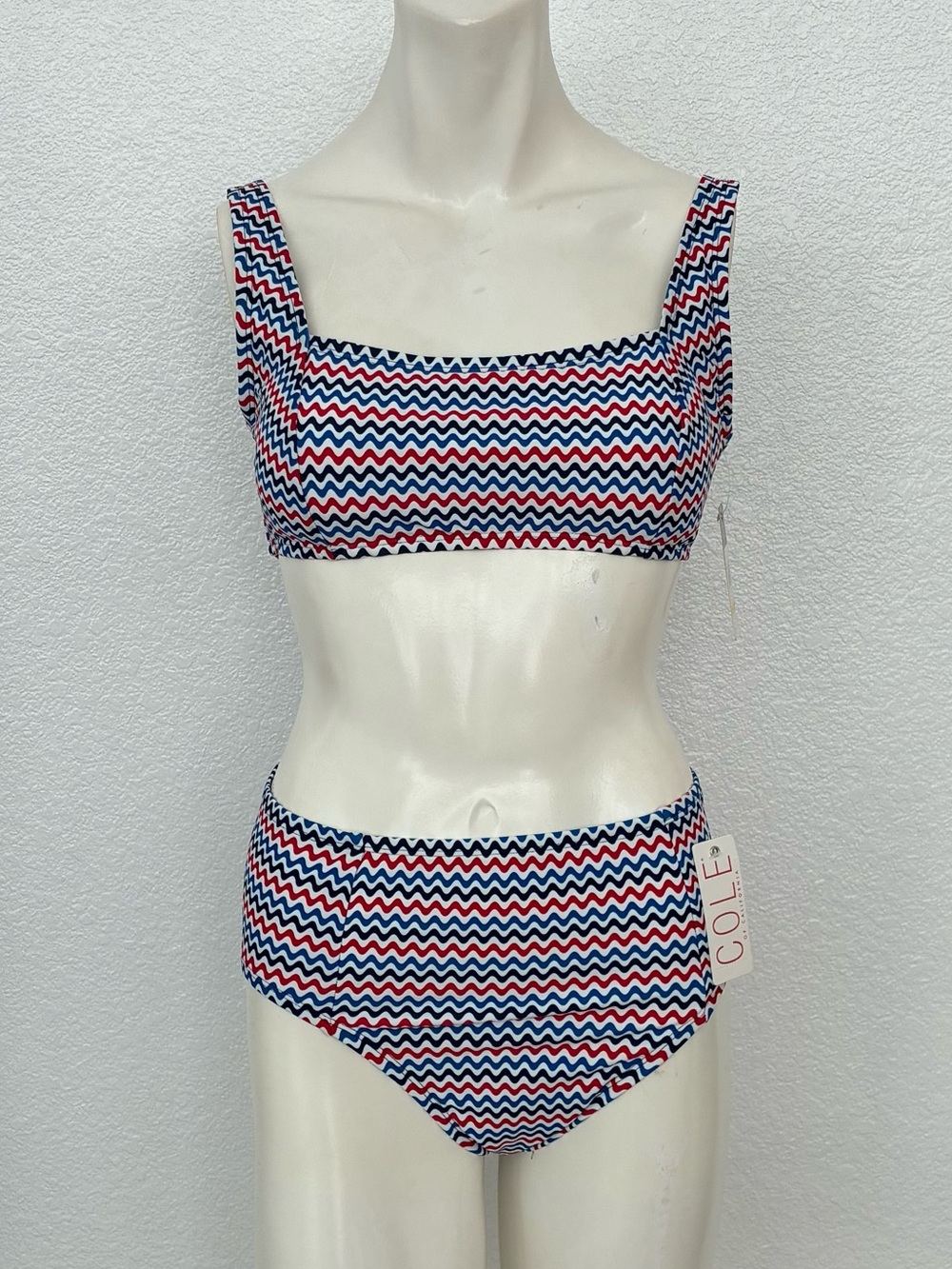 Cole of California Two Piece High-Waist Bikini Set Red/Blue/White/Black Zigzag